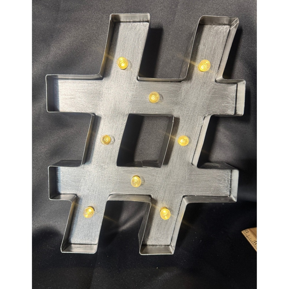 Silver Galvanized Metal Hashtag Marquee Light Battery Operated LED Wall Decor